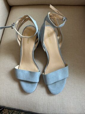Nine West Light Blue Suede Ankle-Strap Sandals